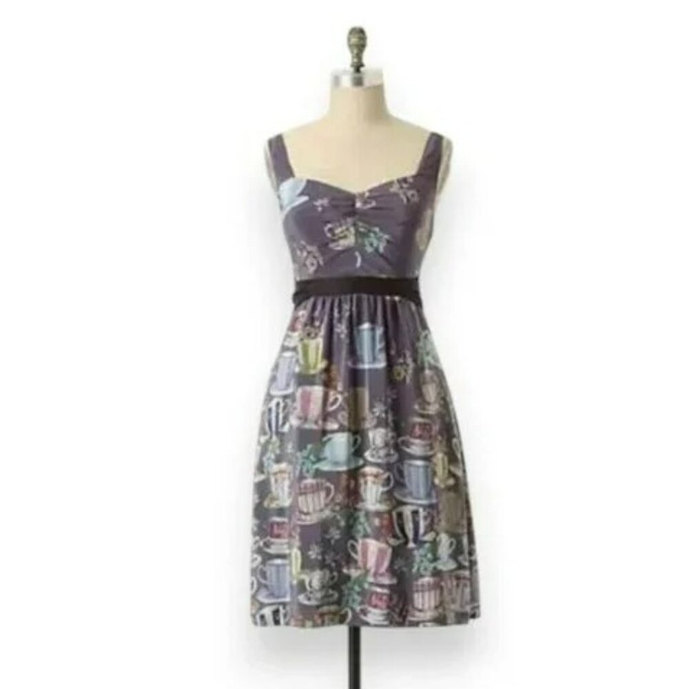 Anthropologie Floreat Periwinkle Blue-Purple Silk Fit Flare Sweetheart Dress M 6